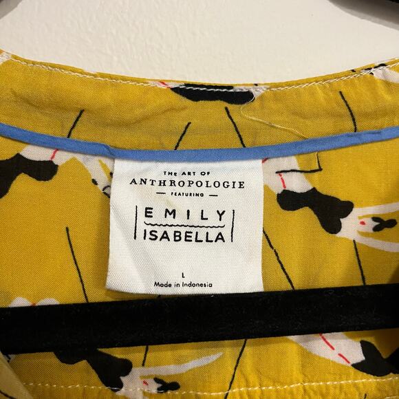 Anthropologie Top Emily Isabella Blouse Short Sleeve Shirt Yellow Trapeze Large - Picture 6 of 7